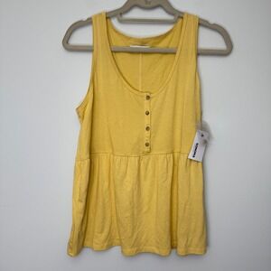 Sonoma Women's Tank‎ Top Babydoll Button Front Casual Yellow Top Medium